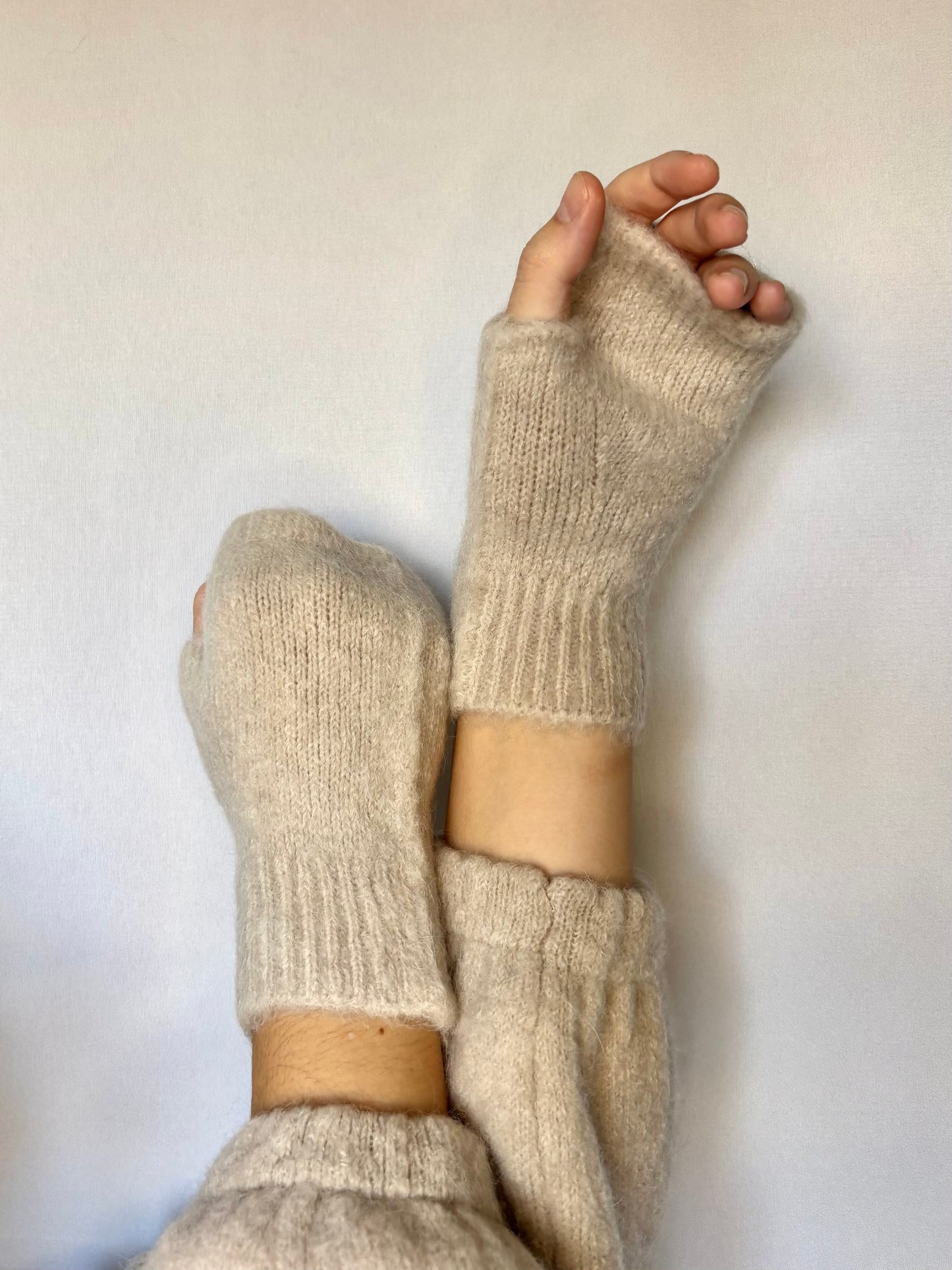 Mitaines en alpaga mélangé - beiges