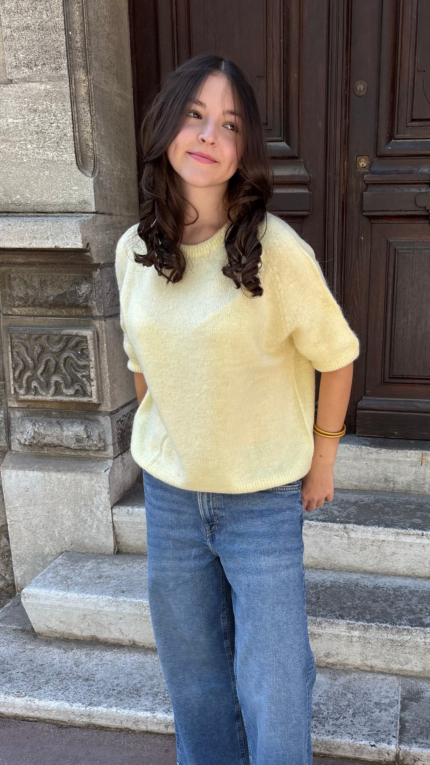 Pull à manches courtes - jaune beurre