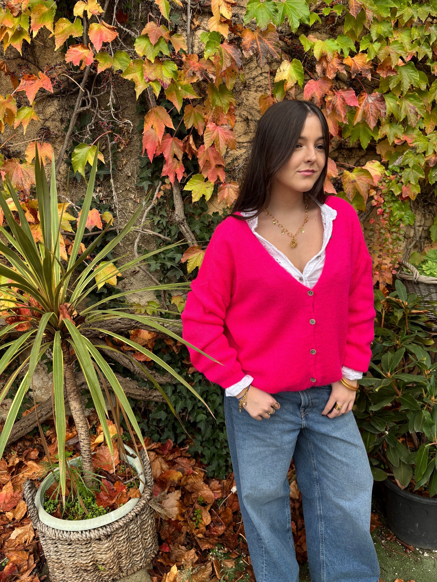 Gilet a col V - fuschia