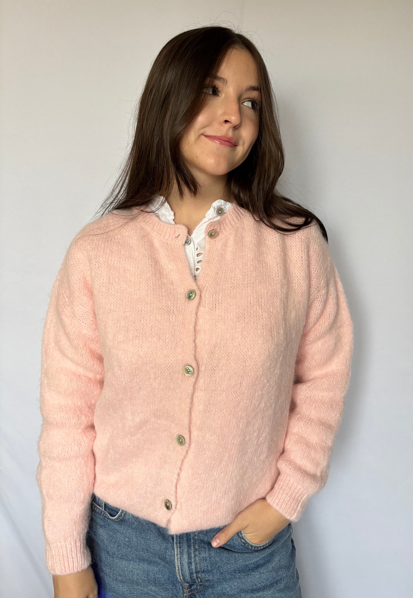 Gilet à col rond - rose clair