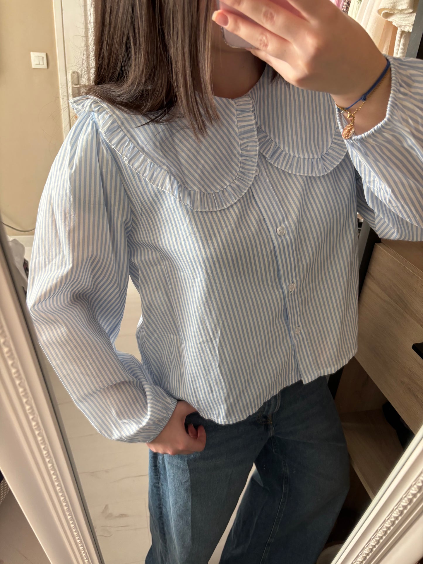 Blouse à col claudine - à rayures