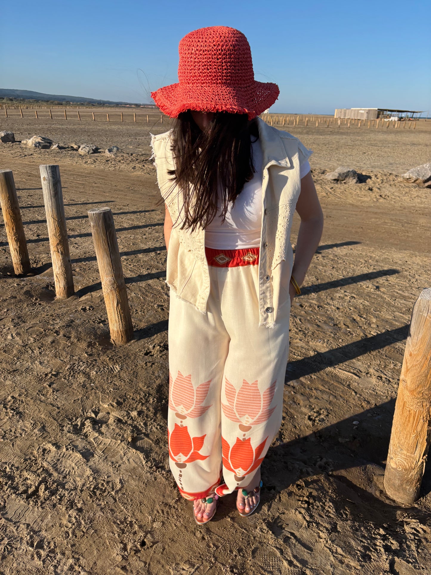 Pantalon à motifs avec lin - orange