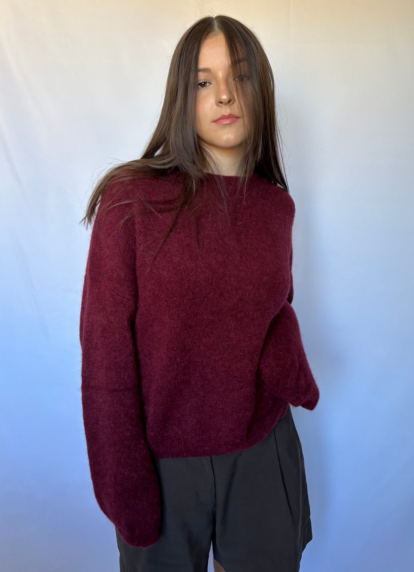 Pull en alpaga et laine mélangé - bordeaux