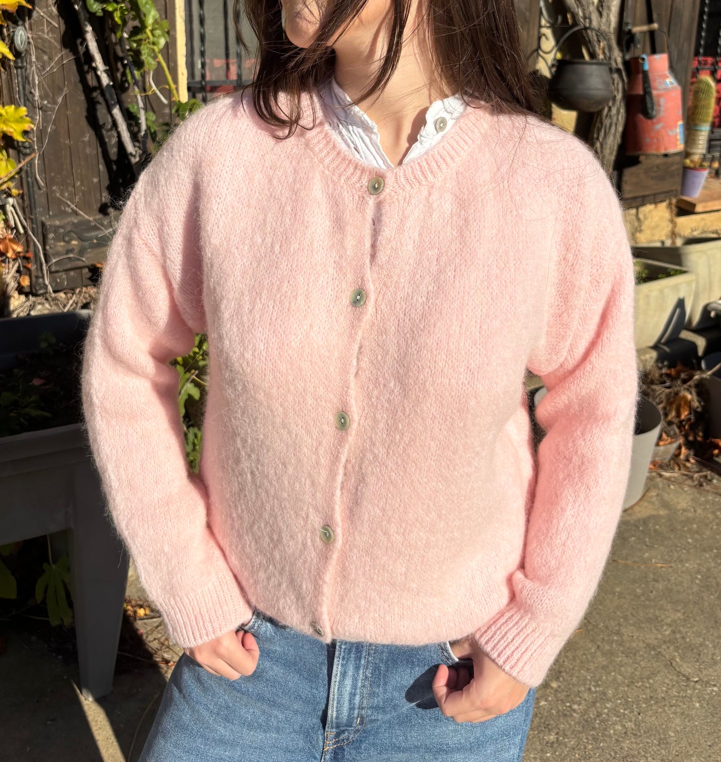 Gilet à col rond - rose clair