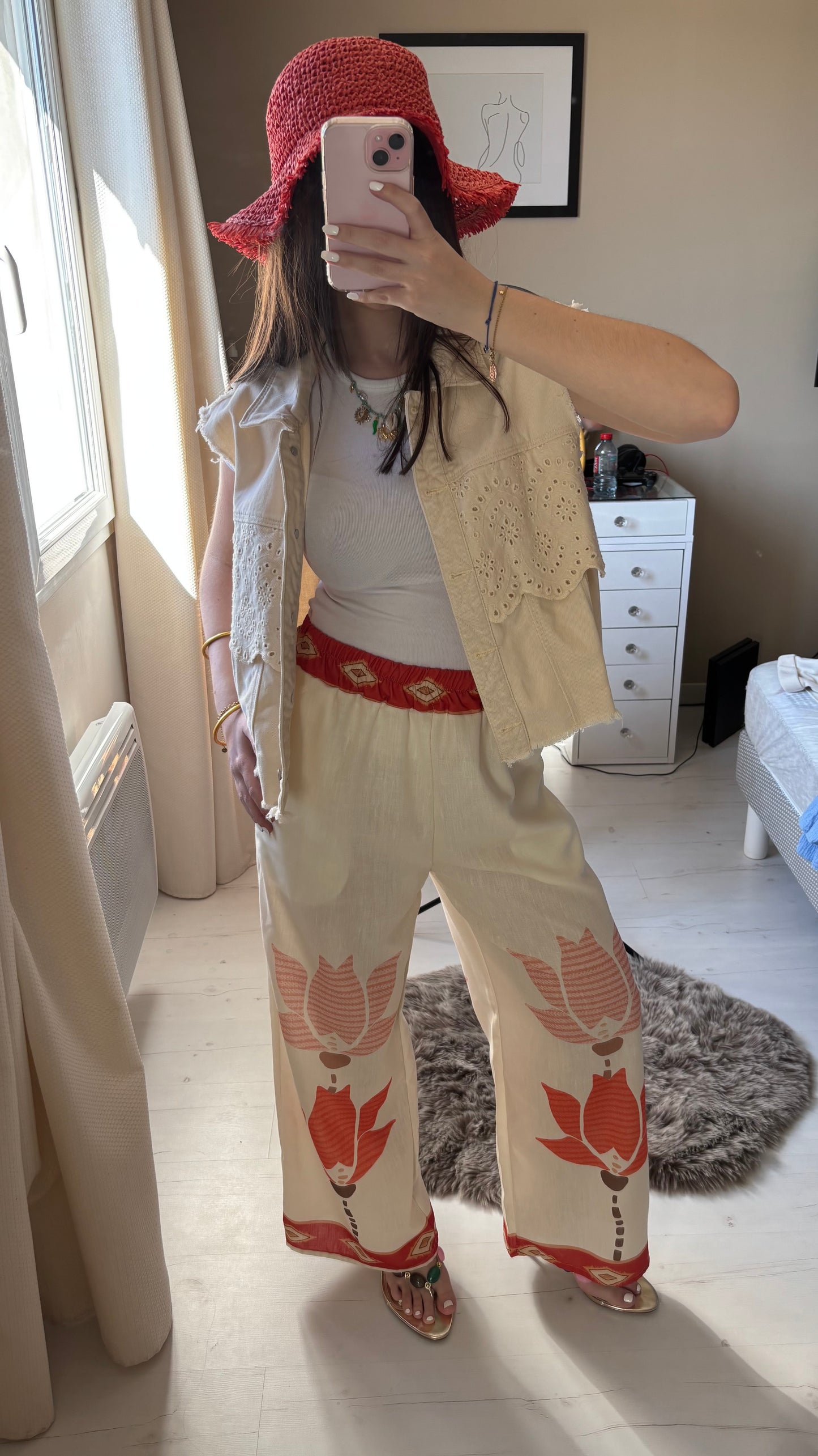 Pantalon à motifs avec lin - orange
