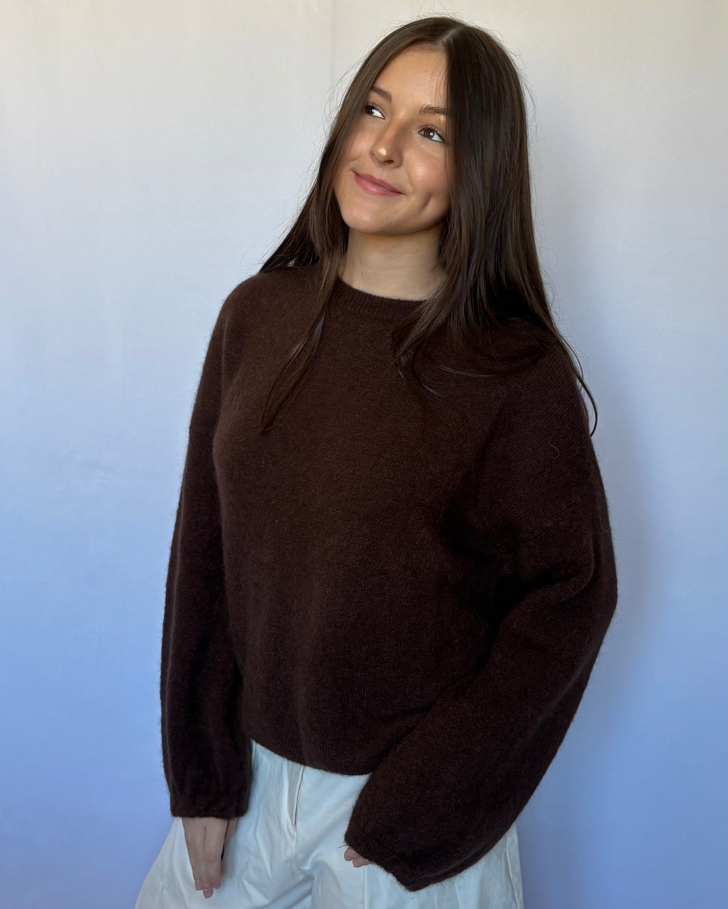 Pull en alpaga et laine mélangé - marron