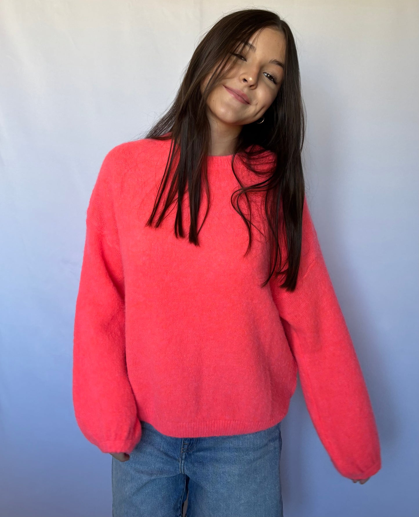 Pull en alpaga et laine mélangé - corail