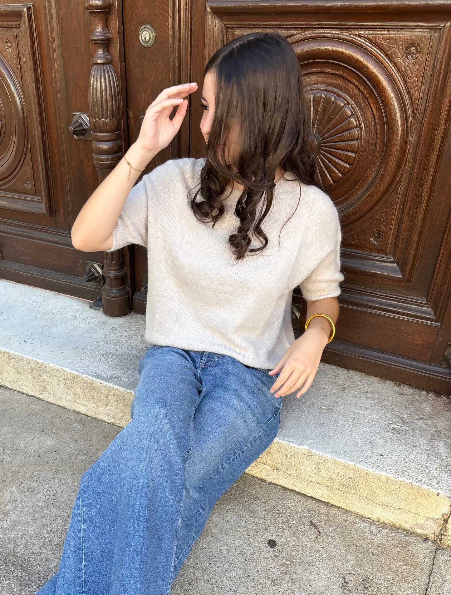 Pull à manches courtes - beige