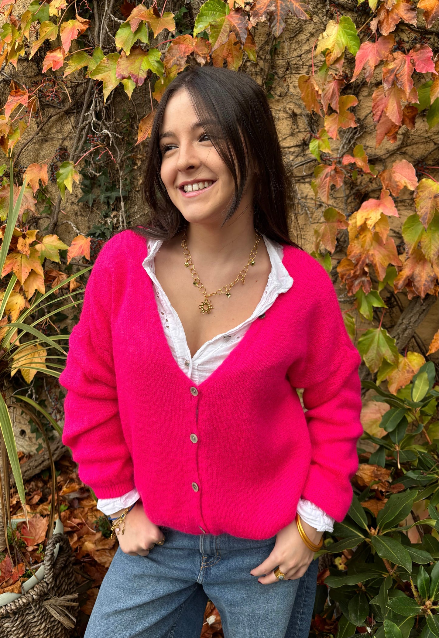 Gilet a col V - fuschia
