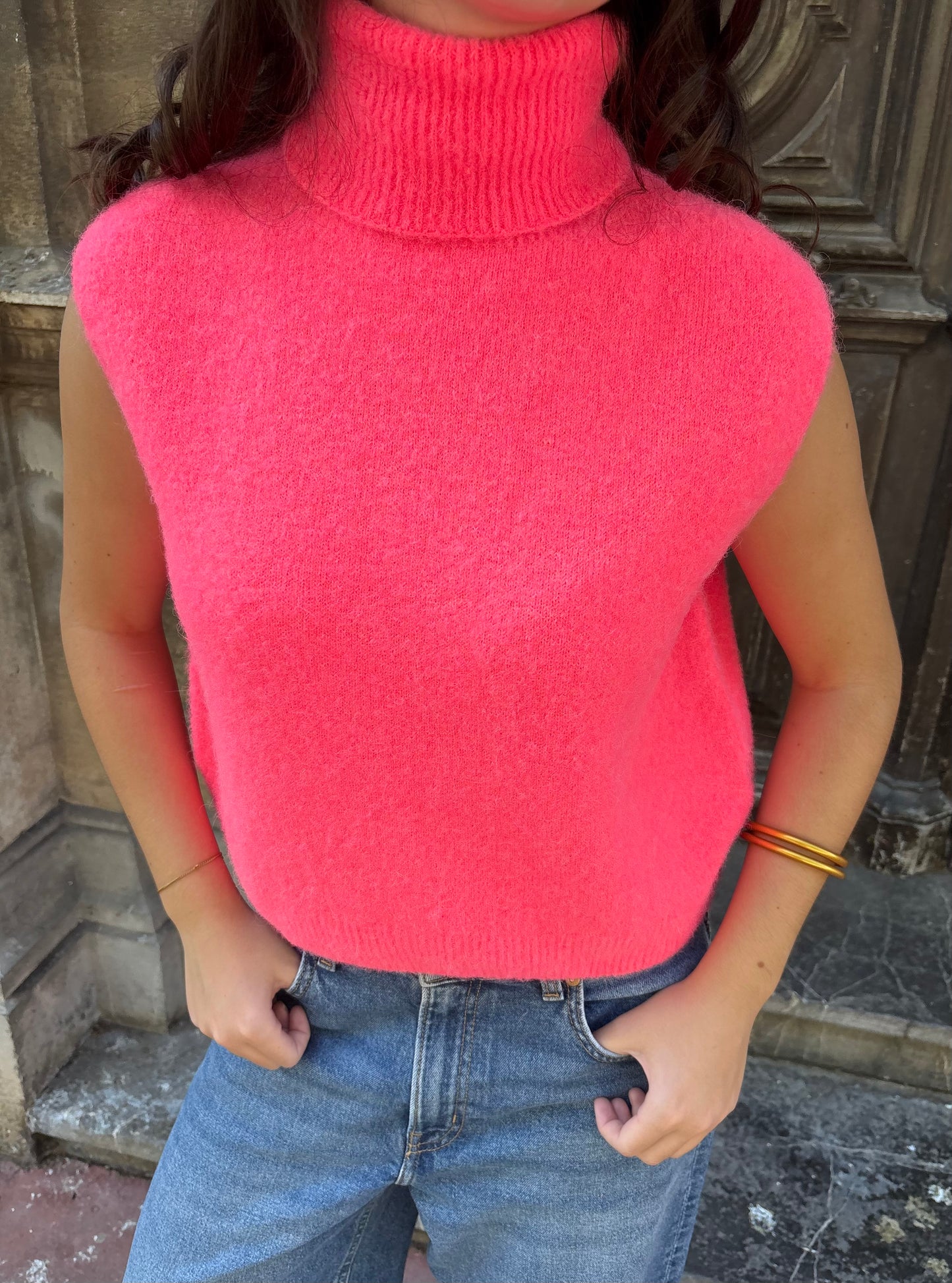 Pull à col roulé - corail