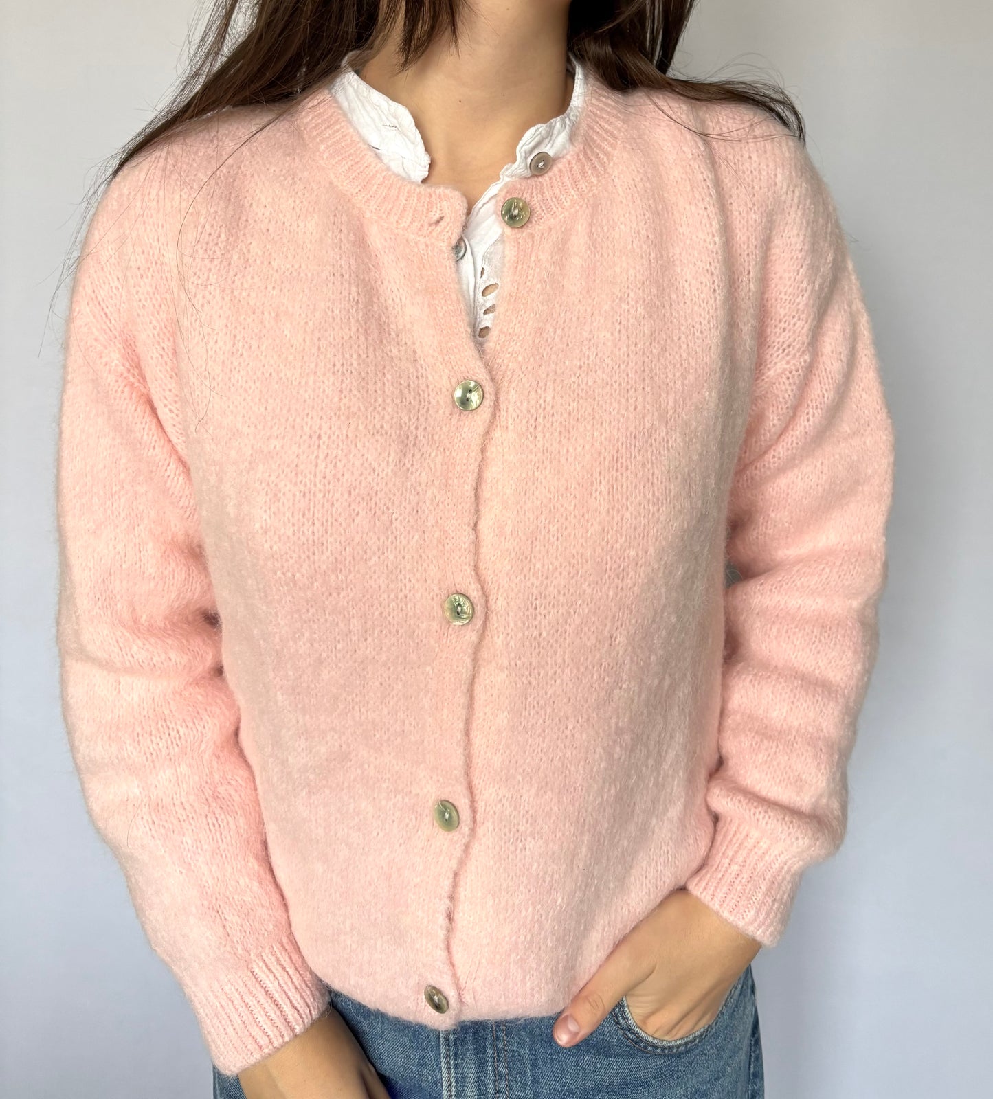 Gilet à col rond - rose clair