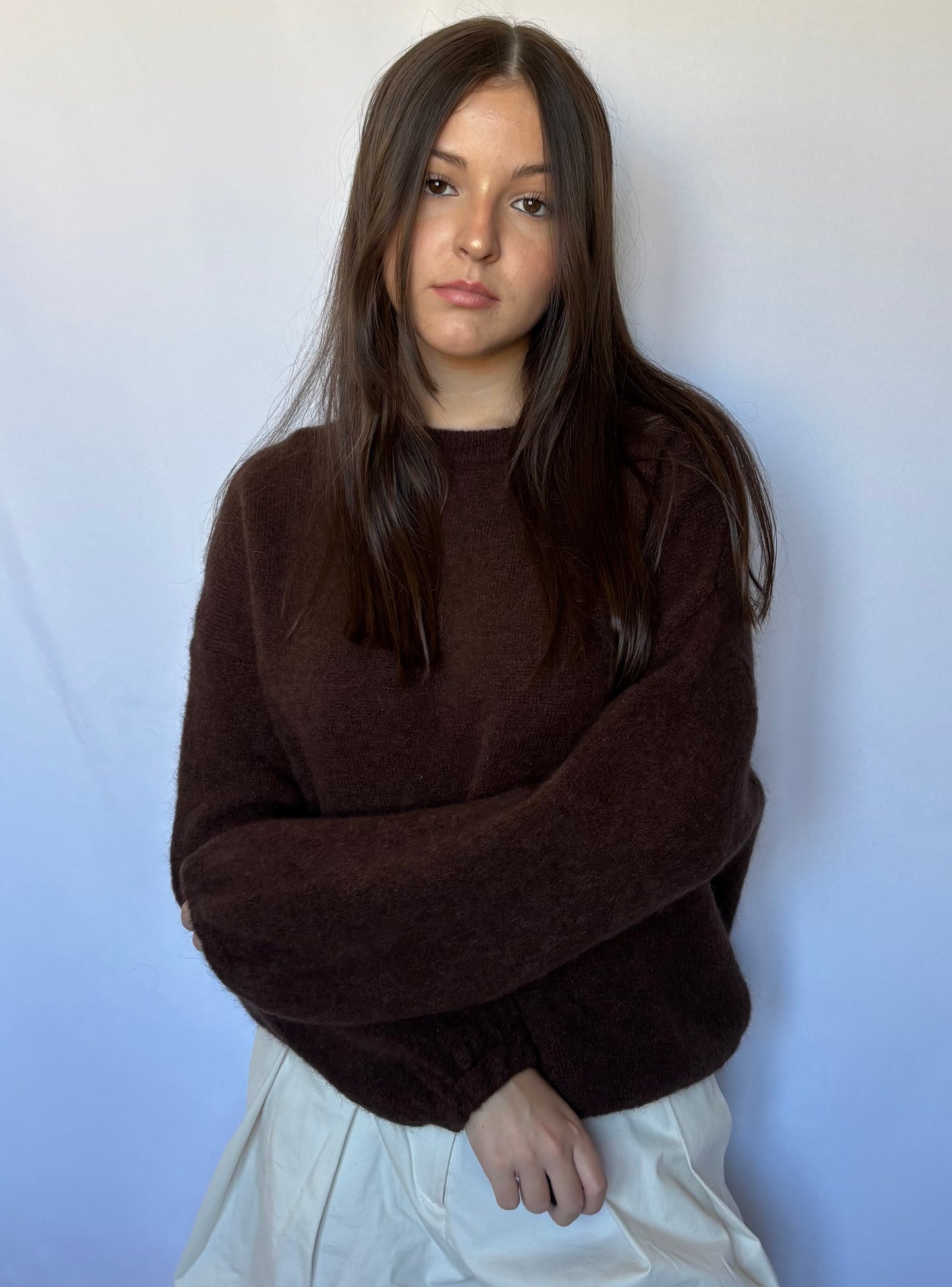 Pull en alpaga et laine mélangé - marron
