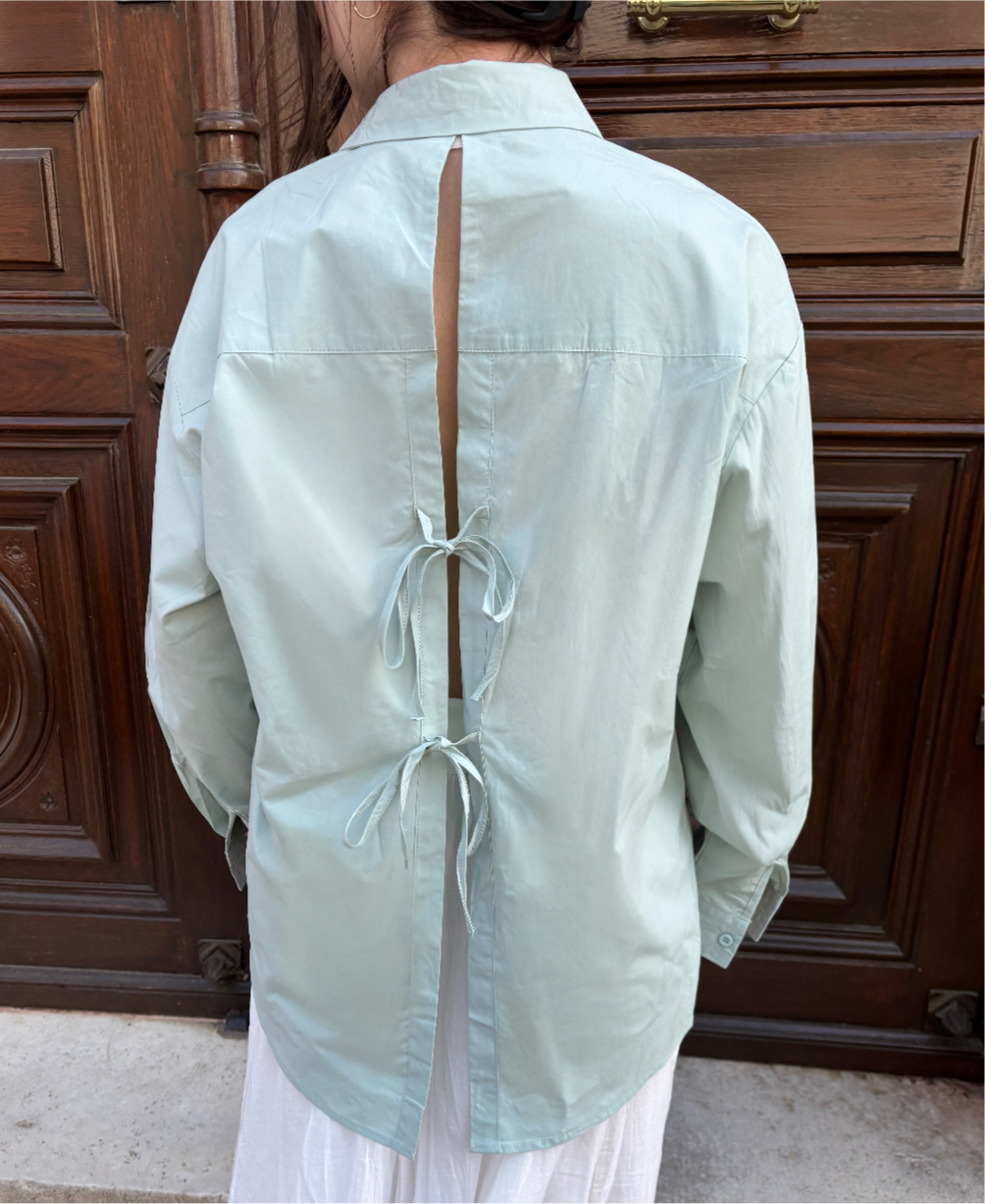 Chemise dos nu avec noeuds vert d'eau – Emylou Boutique