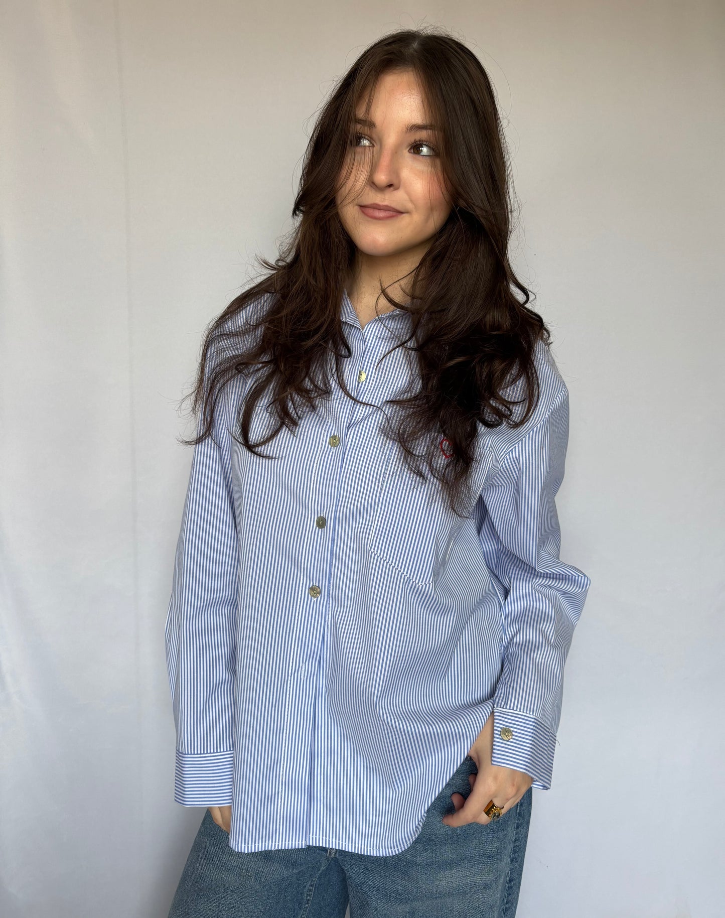 Chemise brodée « summer of love » bleu