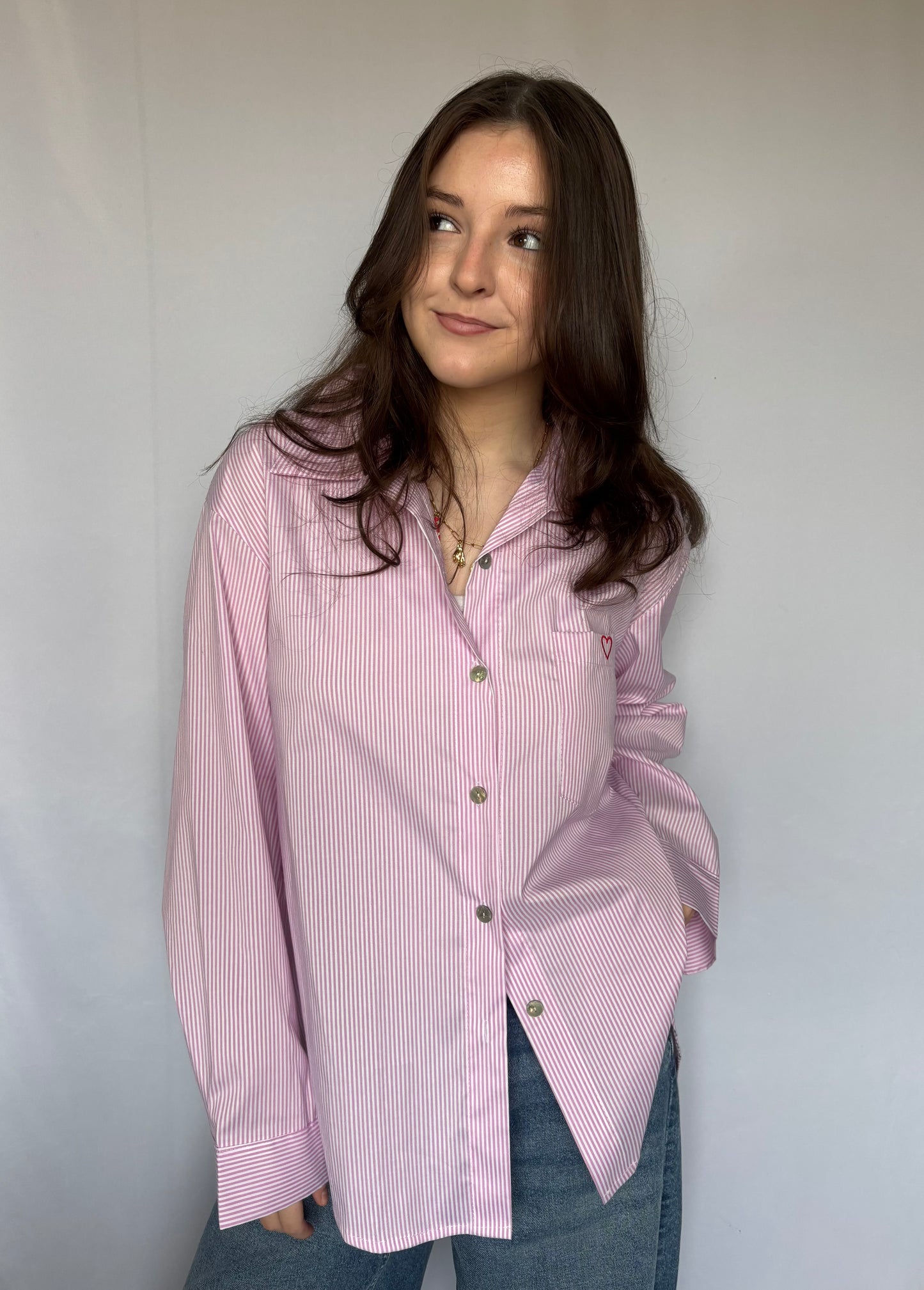 Chemise brodée « summer of love » rose