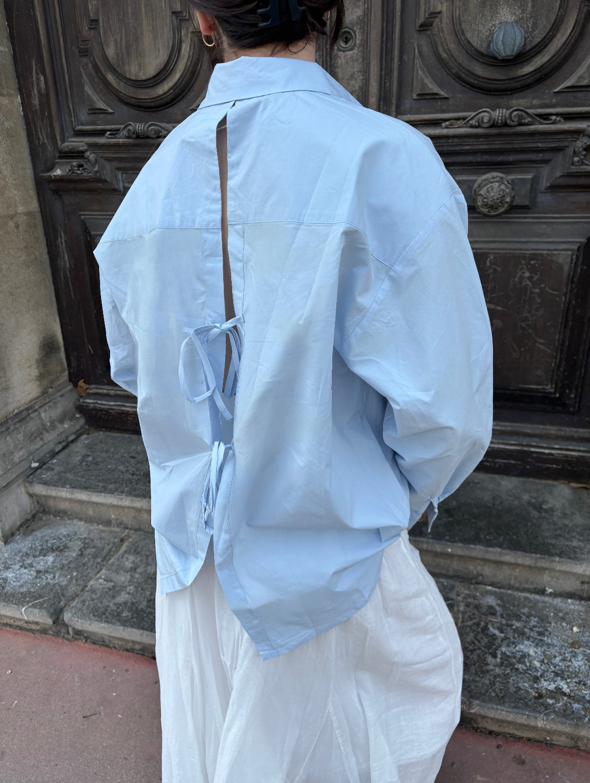 Chemise dos nu avec noeuds - bleu