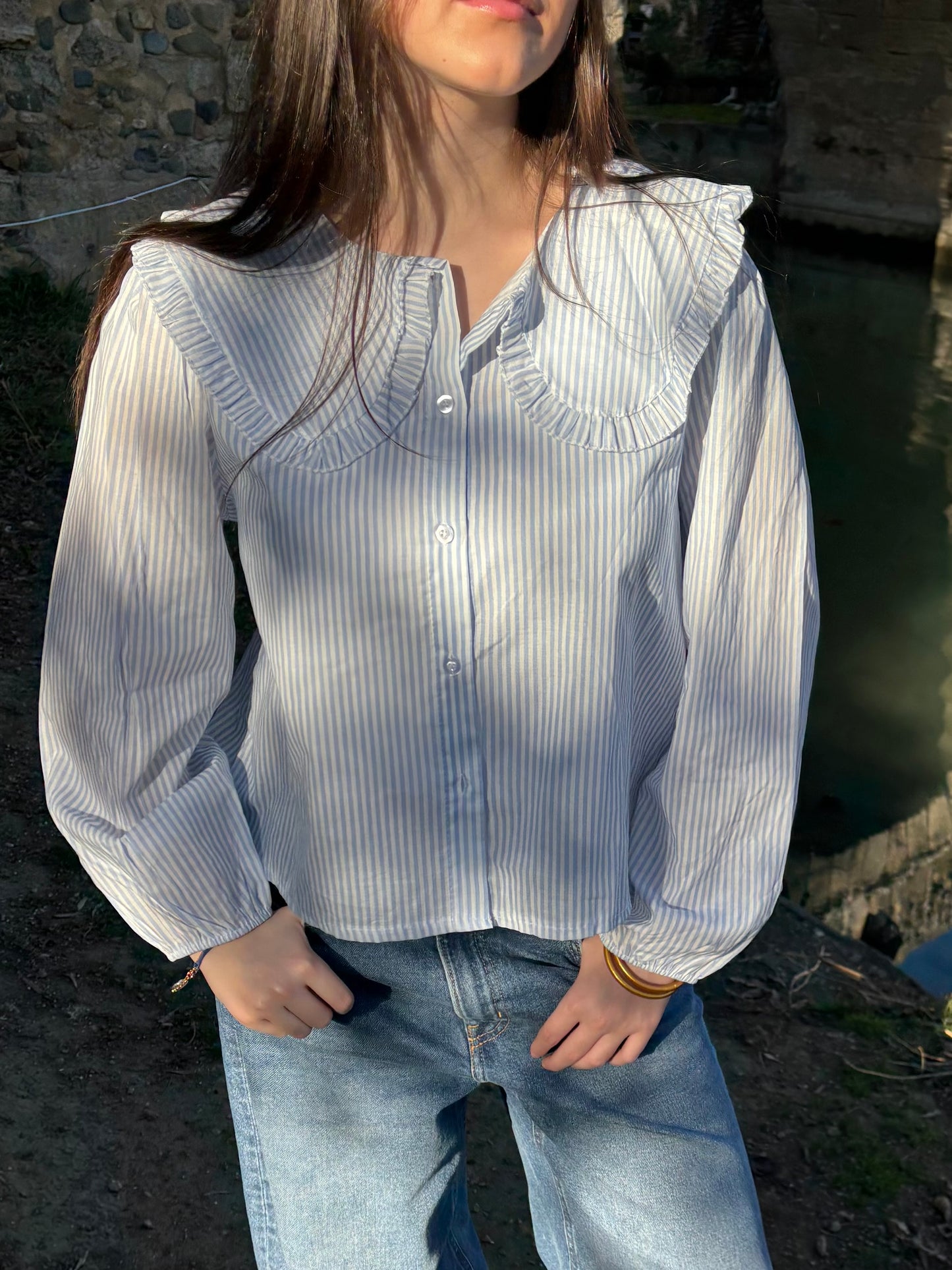 Blouse à col claudine - à rayures