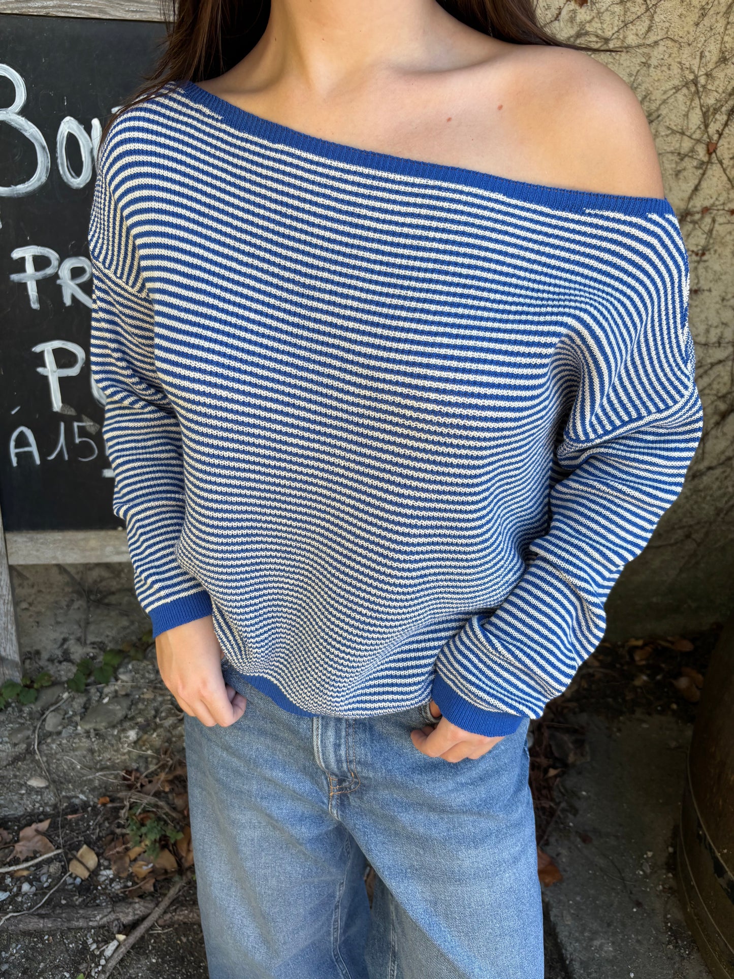 Top manches longues à rayures asymétrique - bleu