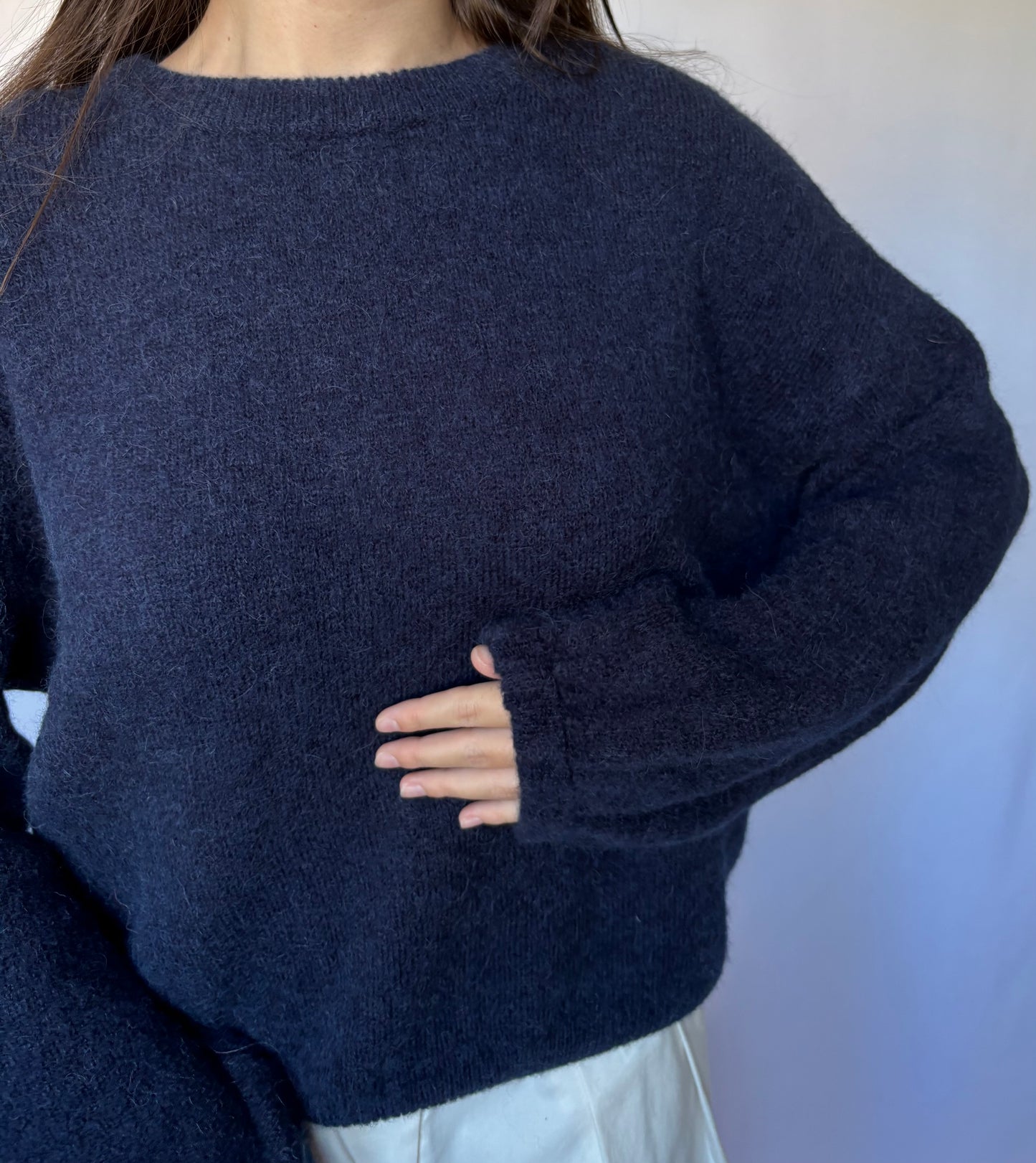 Pull en alpaga et laine mélangé - marine