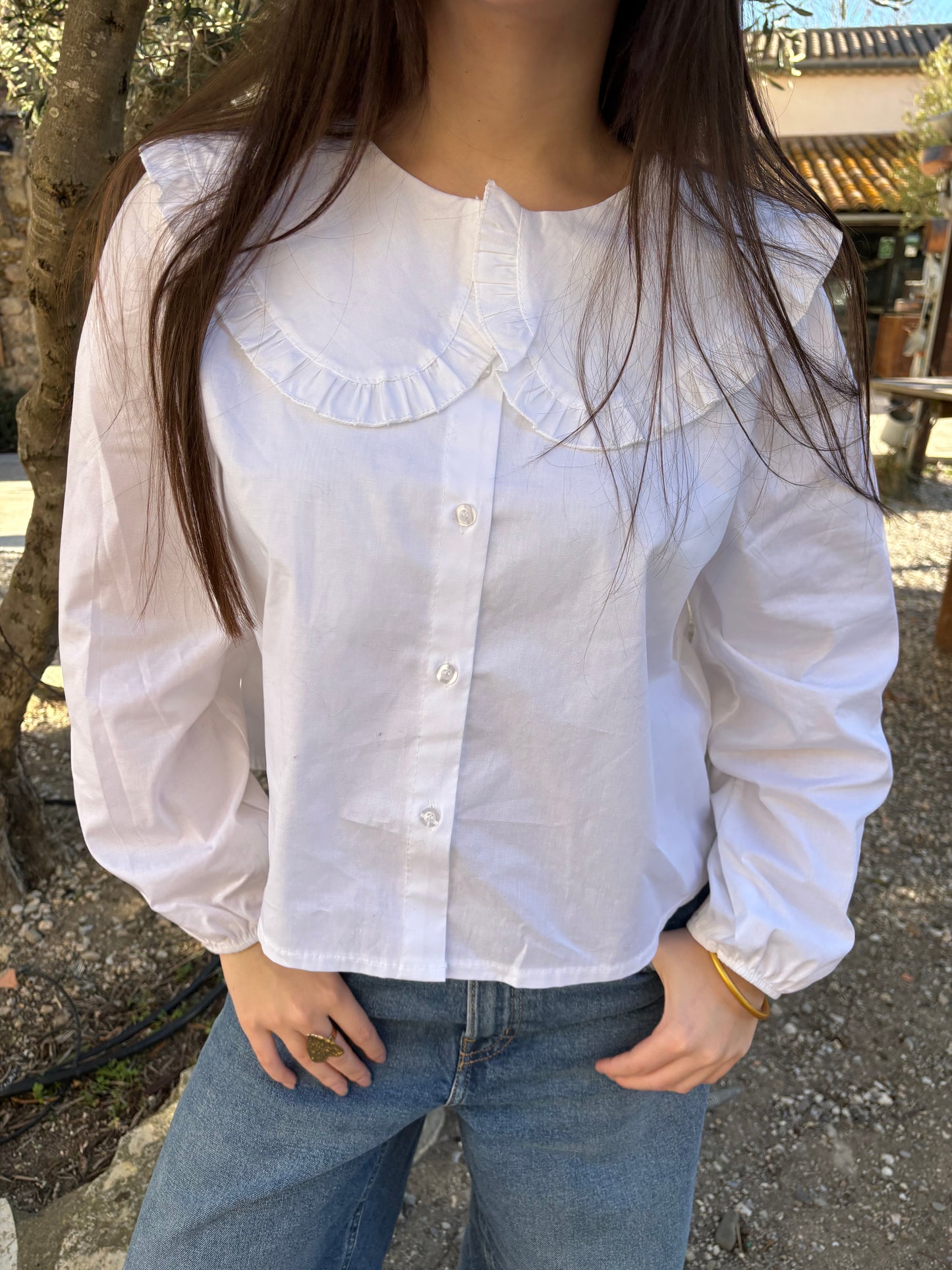 Blouse à col claudine - blanche