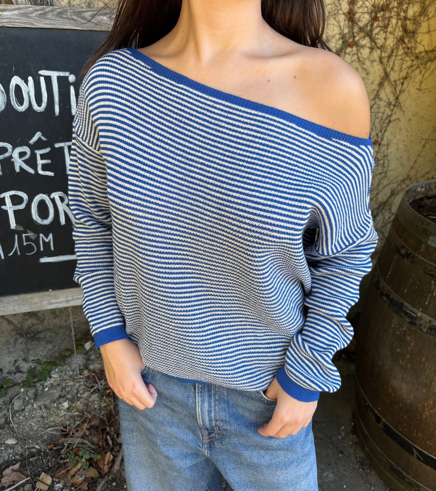 Top manches longues à rayures asymétrique - bleu