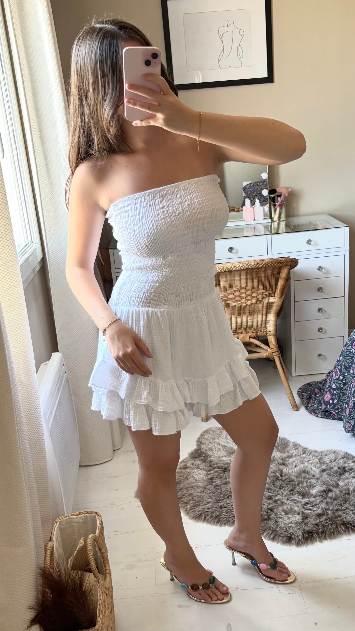 Combishort en gaz de coton - blanche