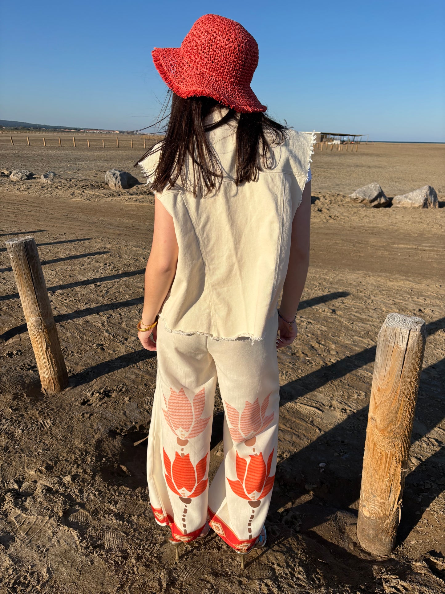 Pantalon à motifs avec lin - orange