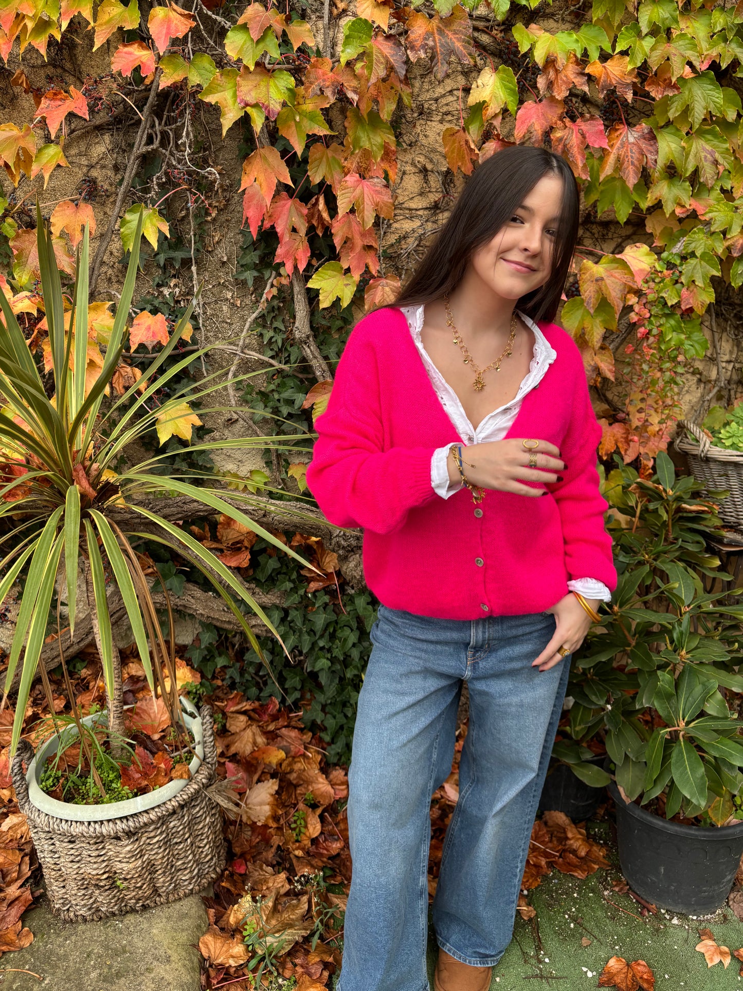 Gilet a col V - fuschia