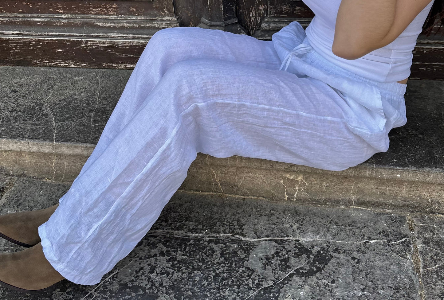 Pantalon droit en lin - blanc