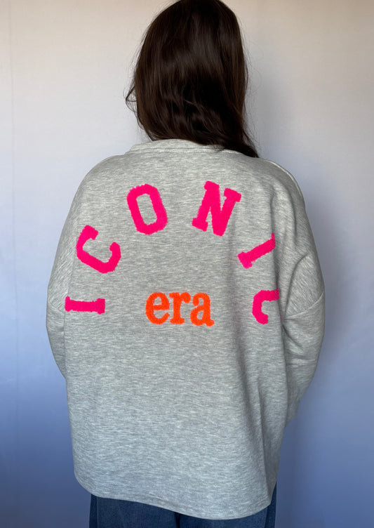 Sweat molletonné « Iconic Era » en coton - gris et rose