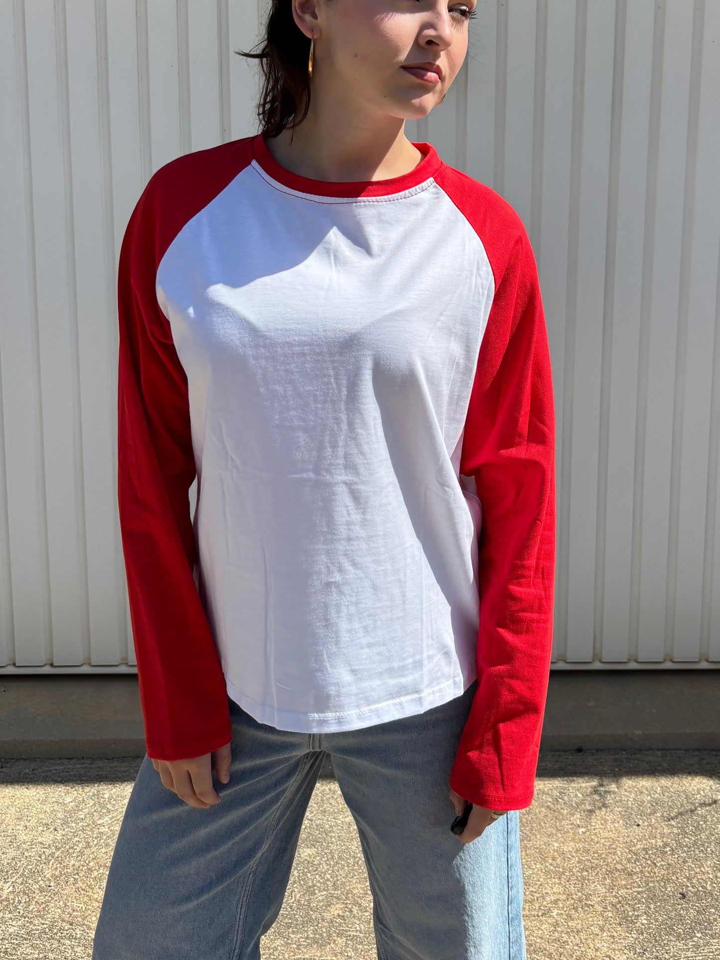 T-shirt manches raglan en coton - Rouge