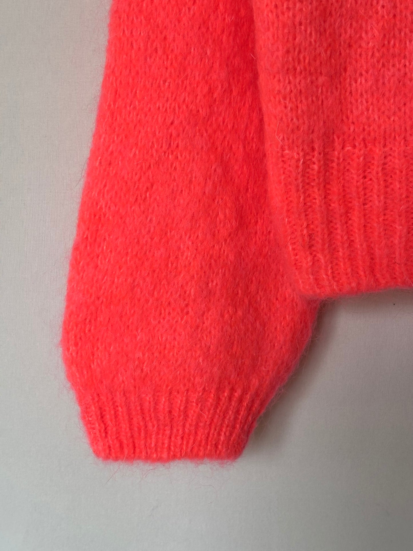 Gilet en mohair et laine mélangé à capuche - corail