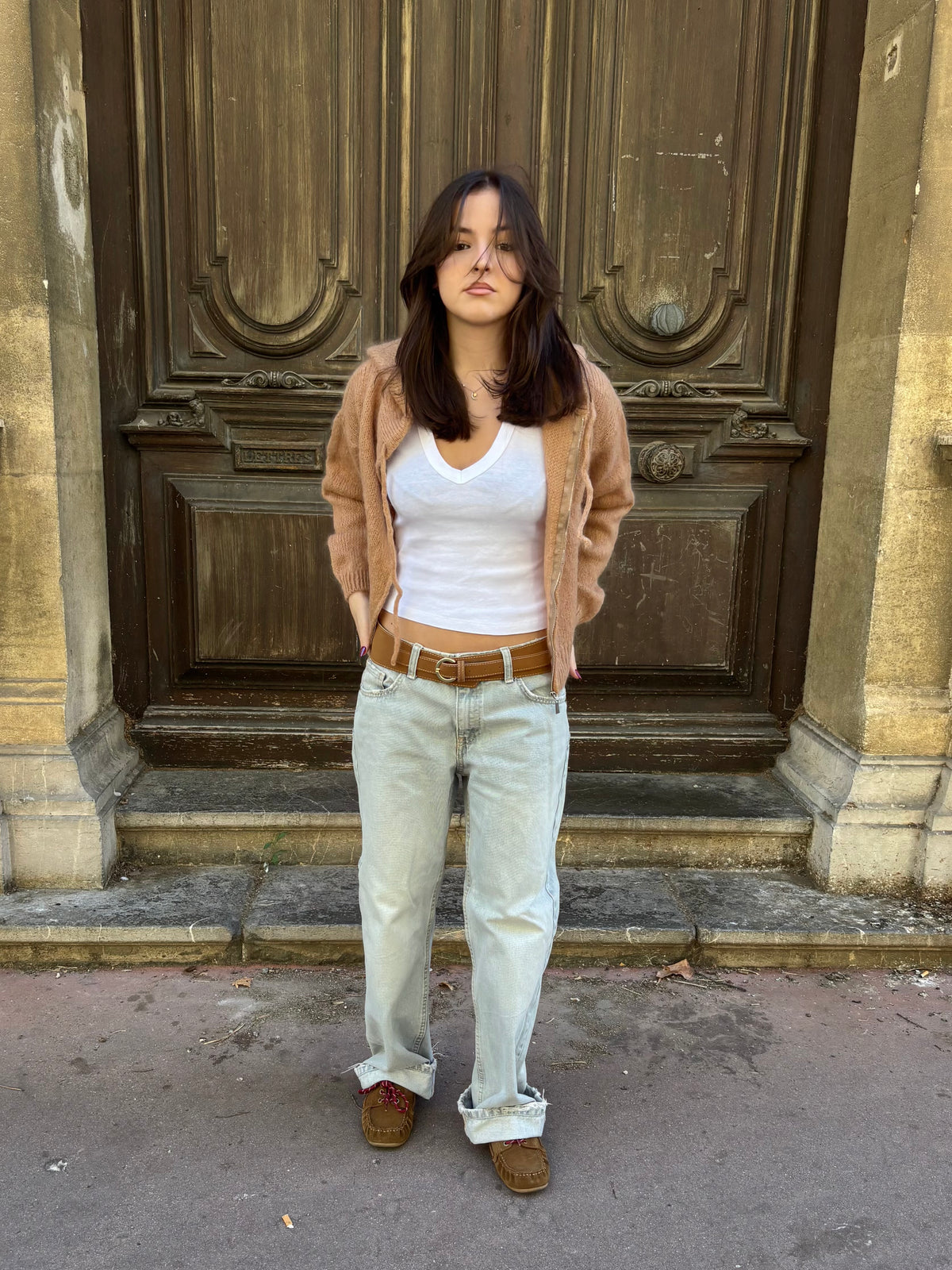 Gilet en mohair et laine mélangé à capuche - camel