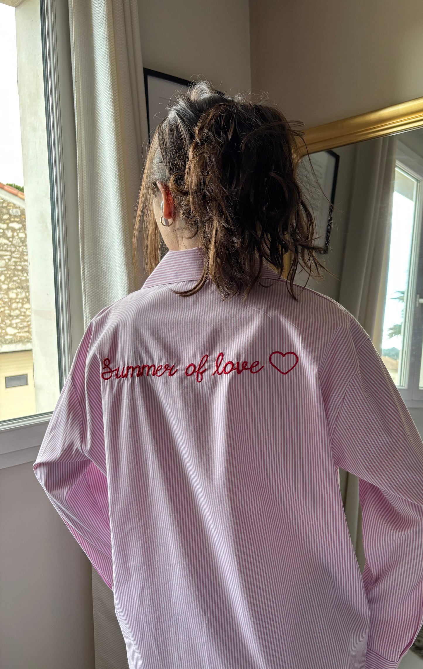 Chemise brodée « summer of love » rose