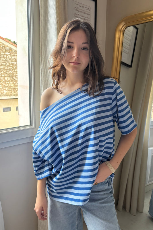 T-shirt marinière col bateau - bleu