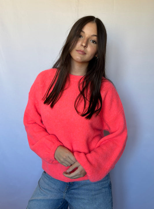 Pull en alpaga et laine mélangé - corail