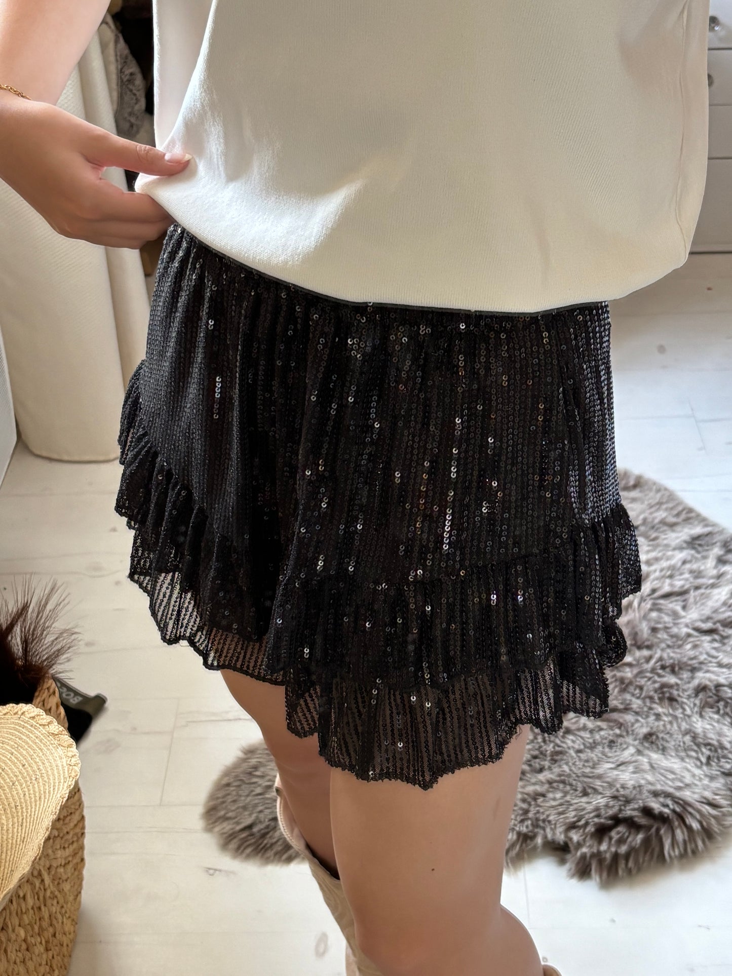 Jupe-short à sequins - noire