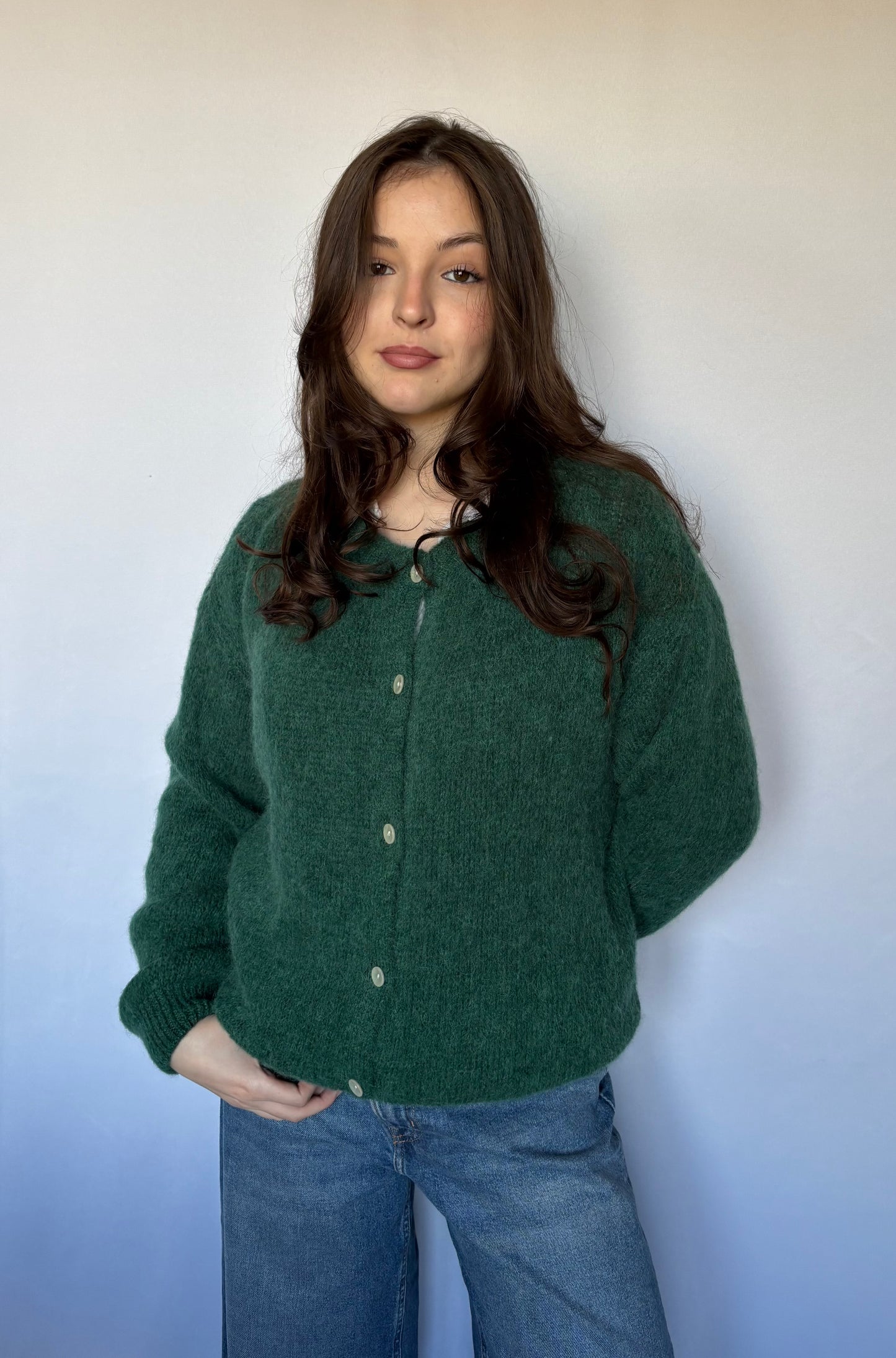 Gilet en alpaga et laine mélangé - vert sapin