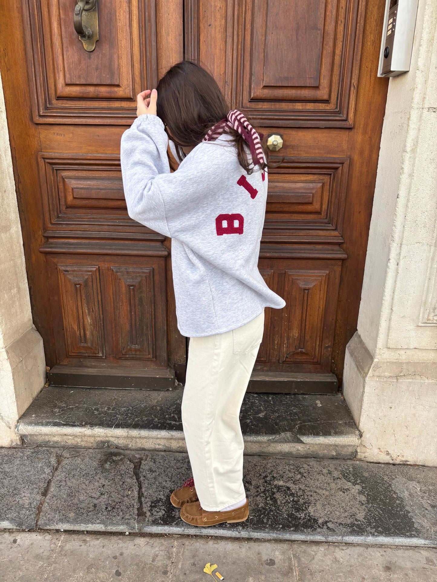 Sweat molletonné « bisou » en coton - gris