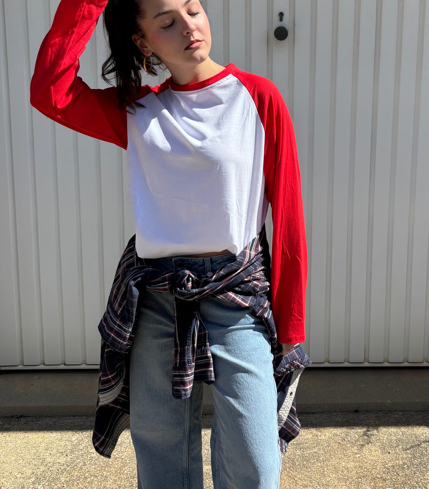 T-shirt manches raglan en coton - Rouge