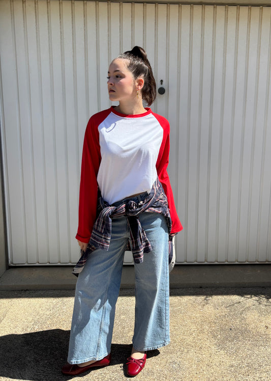 T-shirt manches raglan en coton - Rouge