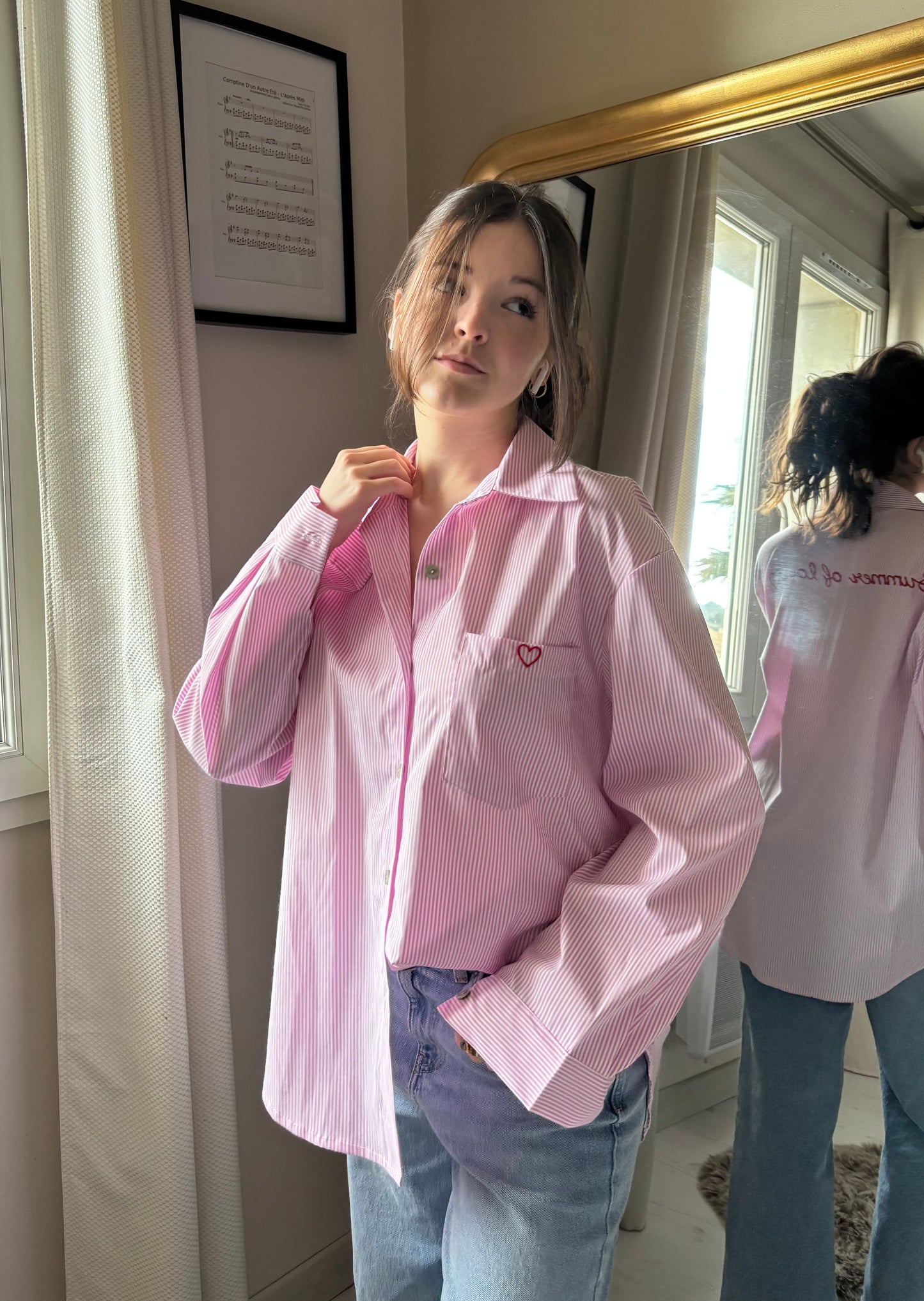 Chemise brodée « summer of love » rose