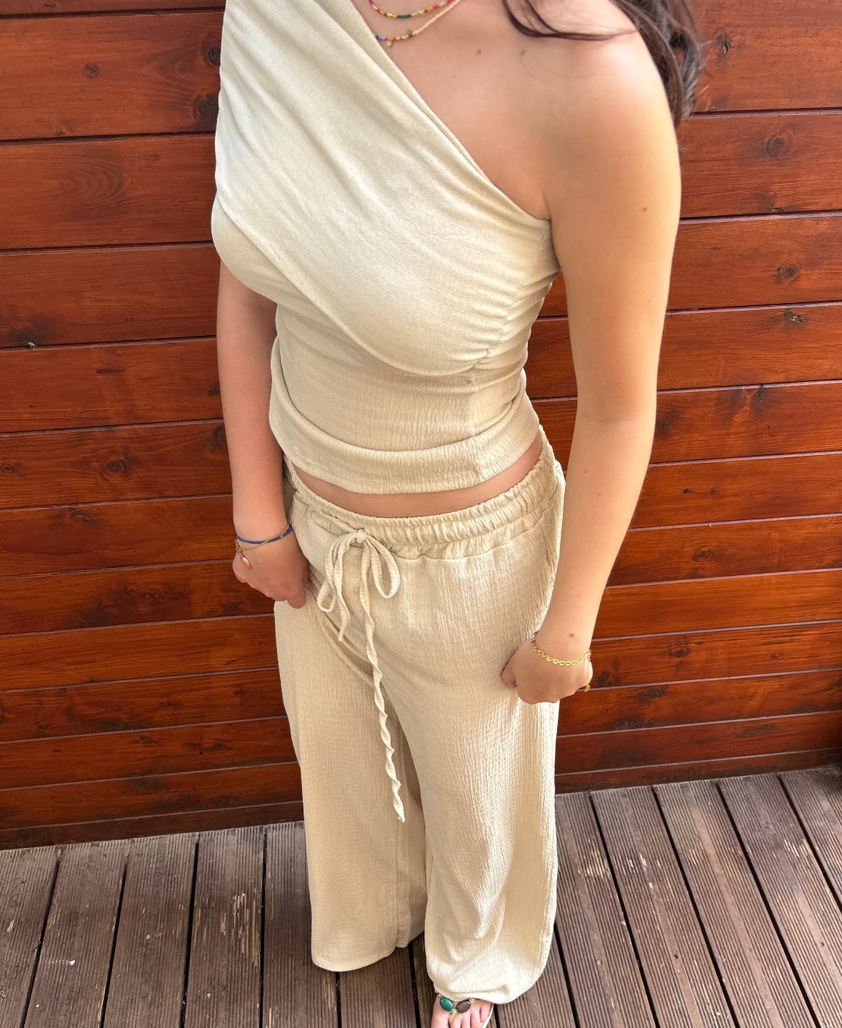 Ensemble top et pantalon à texture - beige (édition limitée)