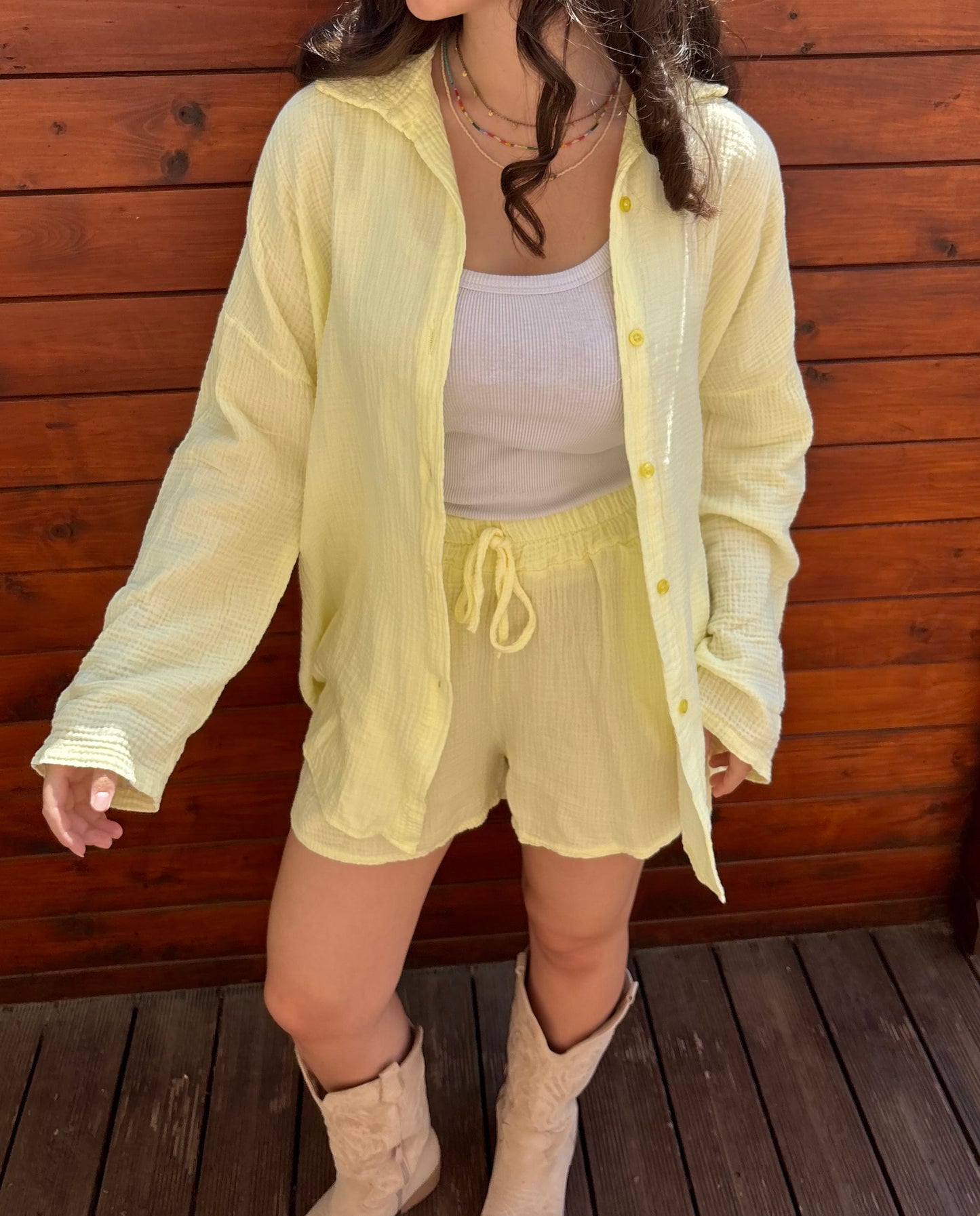 Ensemble chemise et short décontracté - jaune