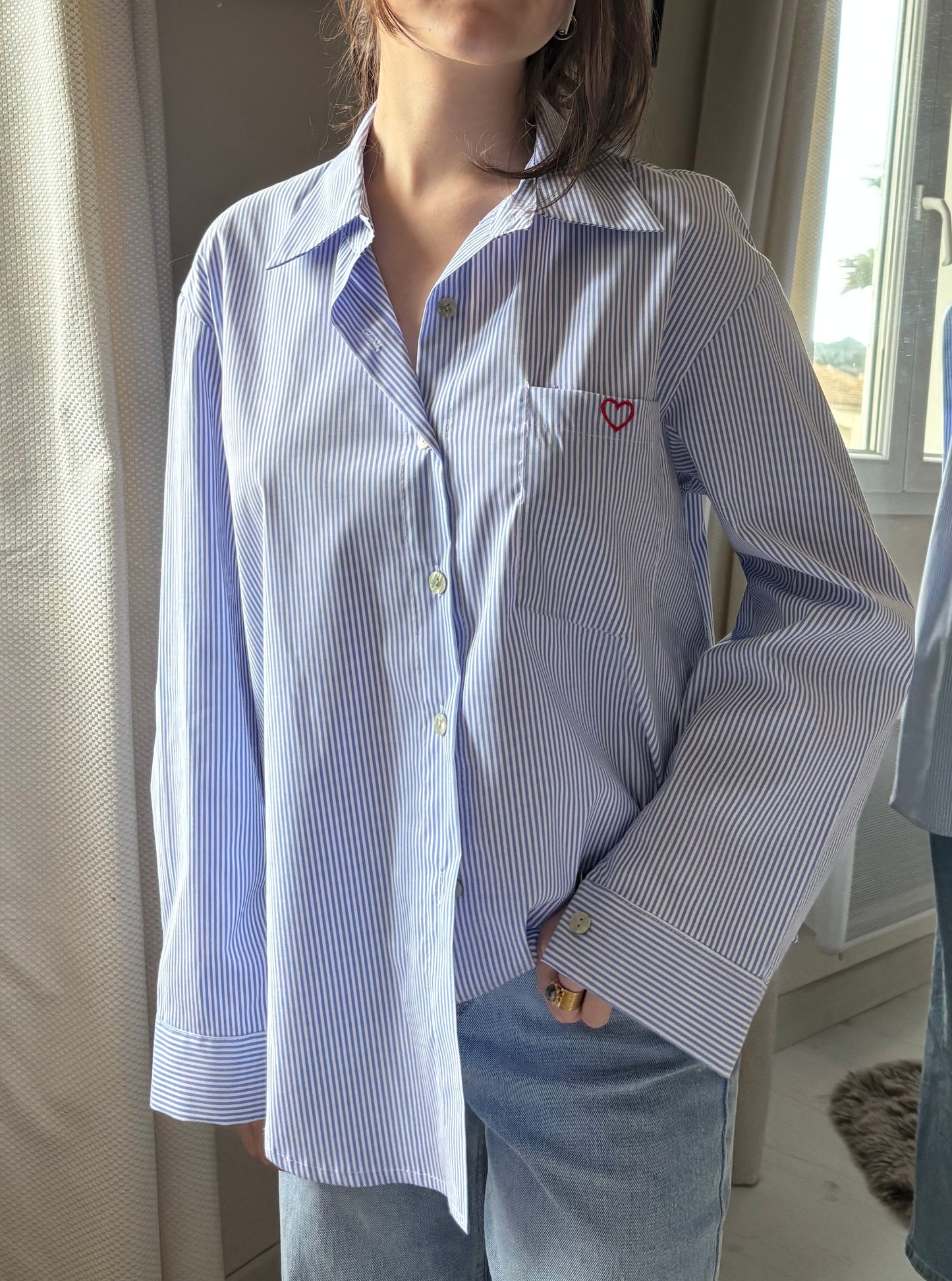Chemise brodée « summer of love » bleu