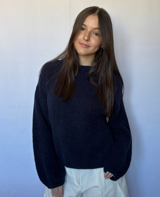 Pull en alpaga et laine mélangé - marine
