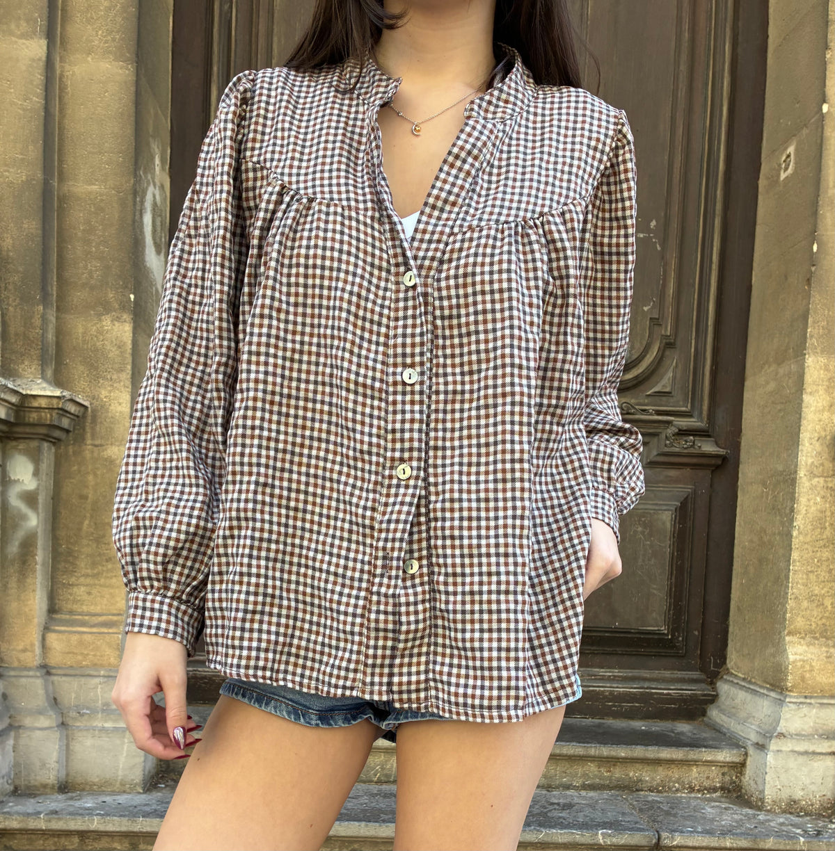Blouse à carreaux - Marron