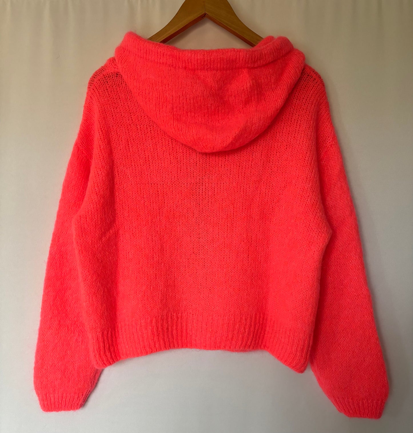 Gilet en mohair et laine mélangé à capuche - corail