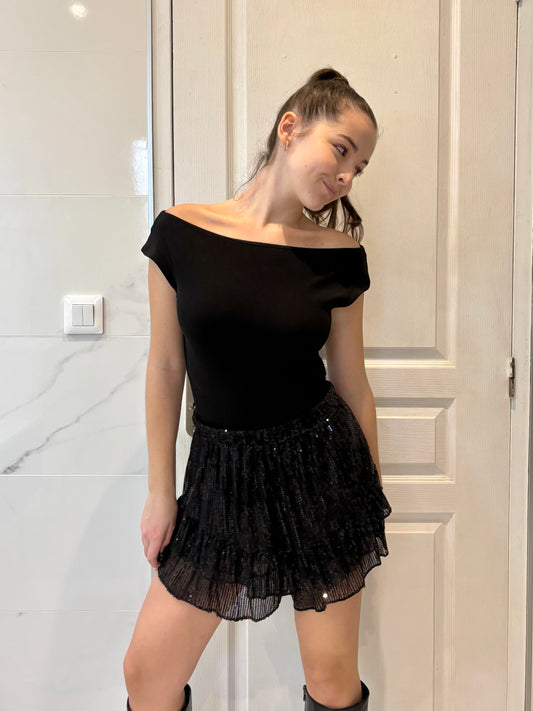 Jupe-short à sequins - noire