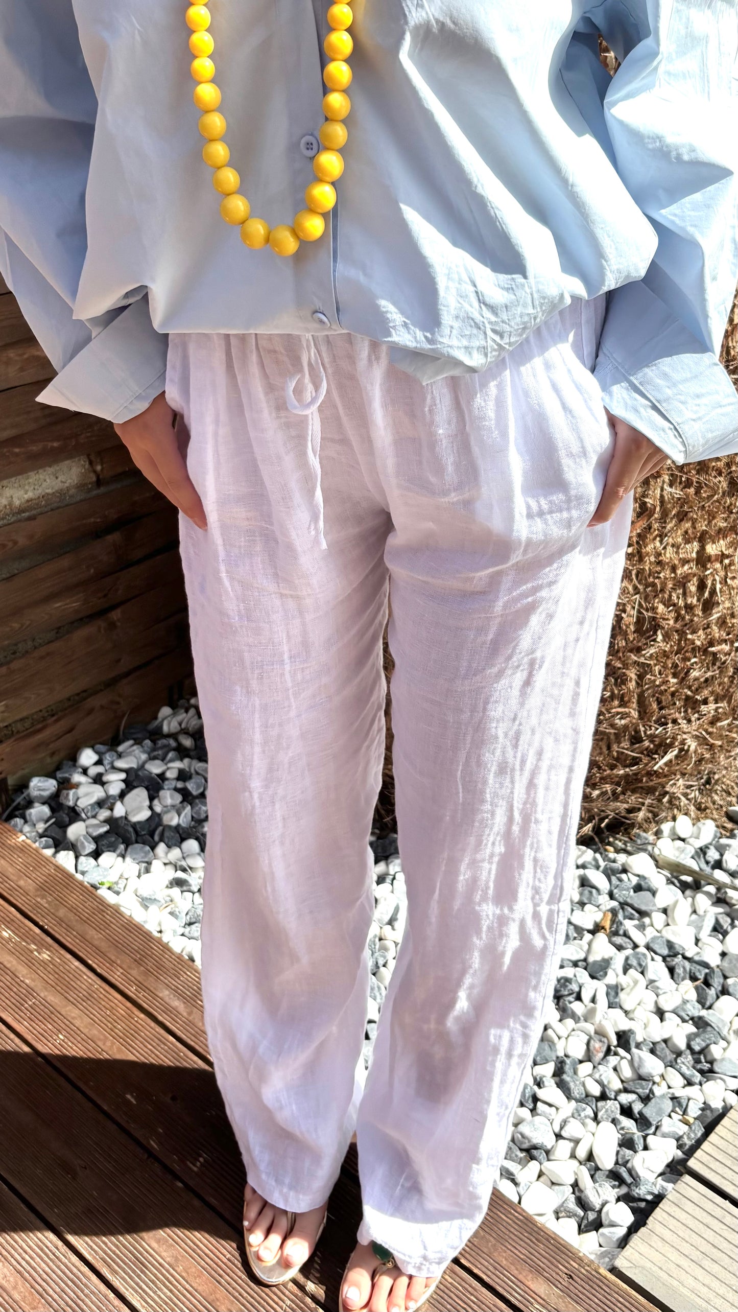 Pantalon droit en lin - blanc